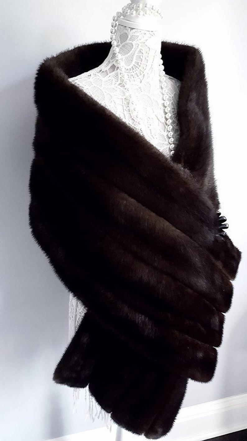 Monogram Cashmere Fur Trim Scarf, Authentic & Vintage